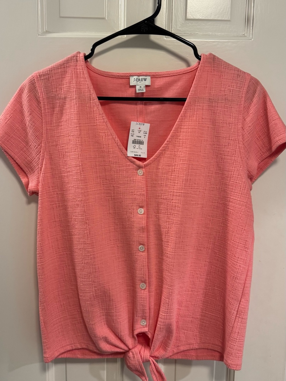 NWT! J. Crew Coral Button-Front Tie-Hem Short-Sleeve Top